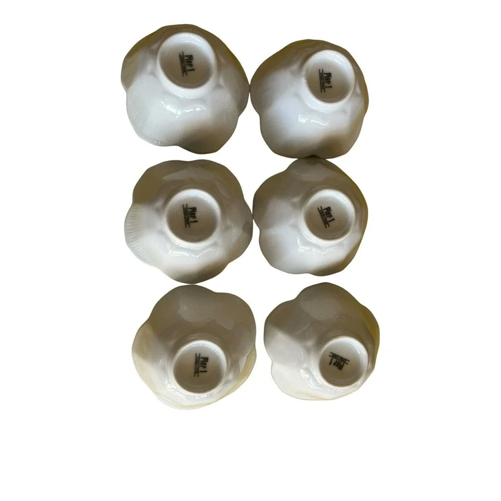 Pier 1 Imports White Porcelain Flower Petal Dipping Bowls Set - 7 Lotus 4.5 inch